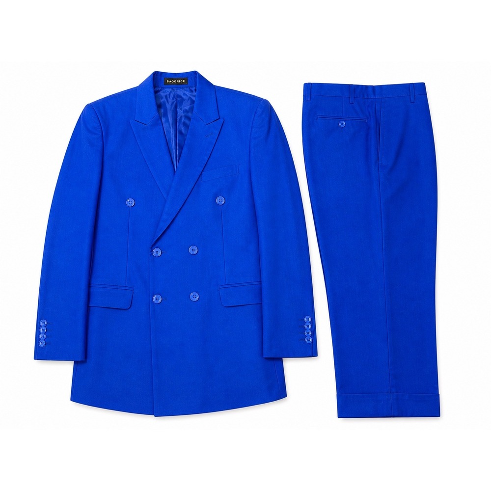 Bao Grice Suit Set Wool Royal Blue Size 38/54‎ Double Breasted Blazer Trousers